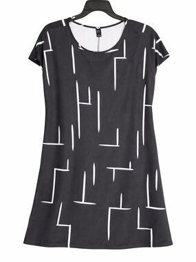 Emery Rose Black Abstract Print Short Sleeve T-Shirt Dress 3XL